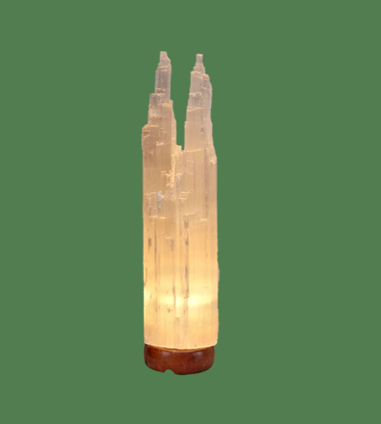 Selenite Lamp Twin Medium White 13"